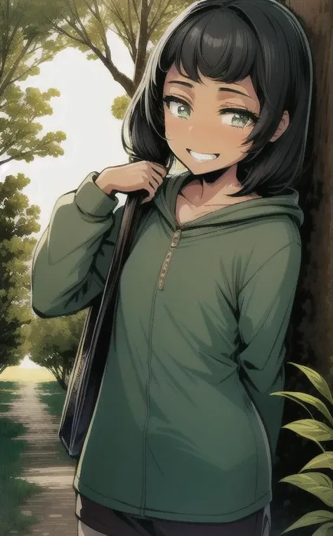 <lora:LONA04:1>,a girl 21 yo in green cloack with (square green eyes:1.2) and red (undercut hair:1.1) twintails standing sensual pose,smiling with teeth face expression,in a black and dark forest with fog and dusk,high-quality edges,pronounced lines,contrasting shadows,duochrome,