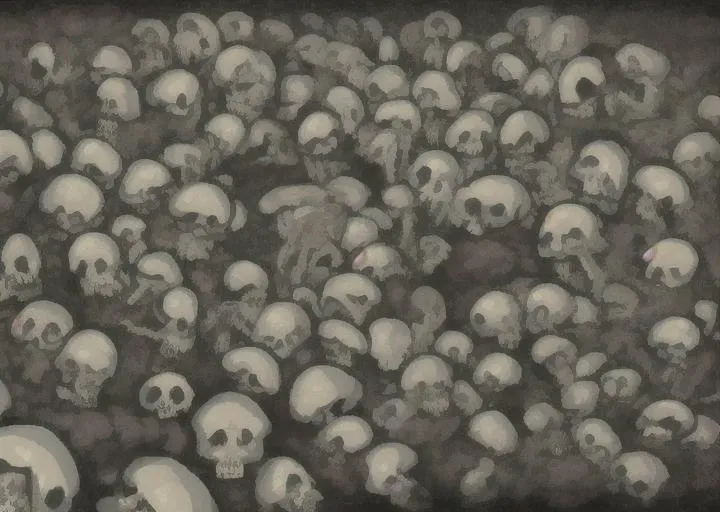 black forest landscape with mushrooms and multiple black creatures with glowing eyes,high quality,dark gloomy forest,alot of pine woods,mocnochrome,skulls and bones,deadly places,ultra high details,uhd,masterpiece,detailed,extreme quality,<lora:LONA05:1>,, (Surrealism), dreamlike , distorted , abstract , symbolic