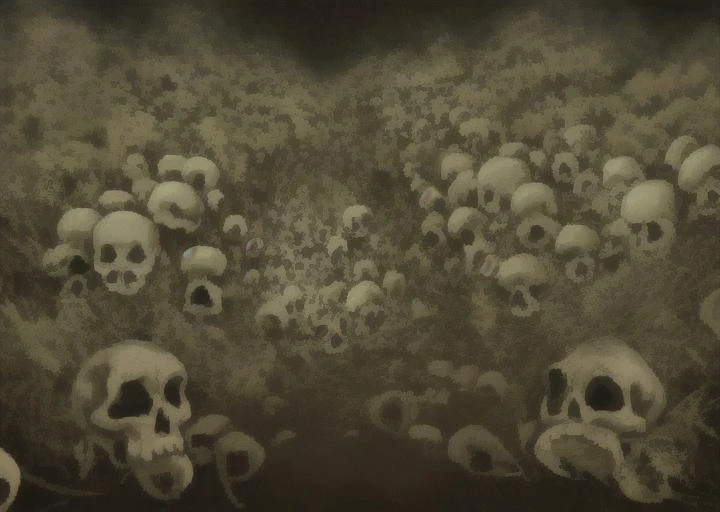 black forest landscape with mushrooms and multiple black creatures with glowing eyes,high quality,dark gloomy forest,alot of pine woods,mocnochrome,skulls and bones,deadly places,ultra high details,uhd,masterpiece,detailed,extreme quality,<lora:LONA05:1>,, (Surrealism), dreamlike , distorted , abstract , symbolic