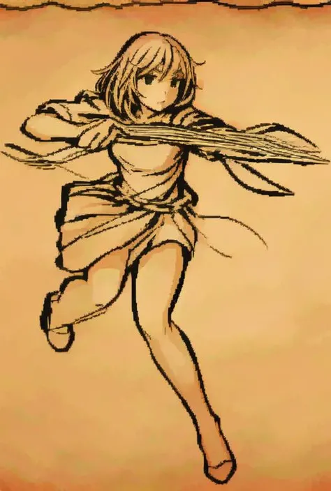 <lora:LONA06:1>a girl,fullbody,psycho,fighting,paper,2colors,