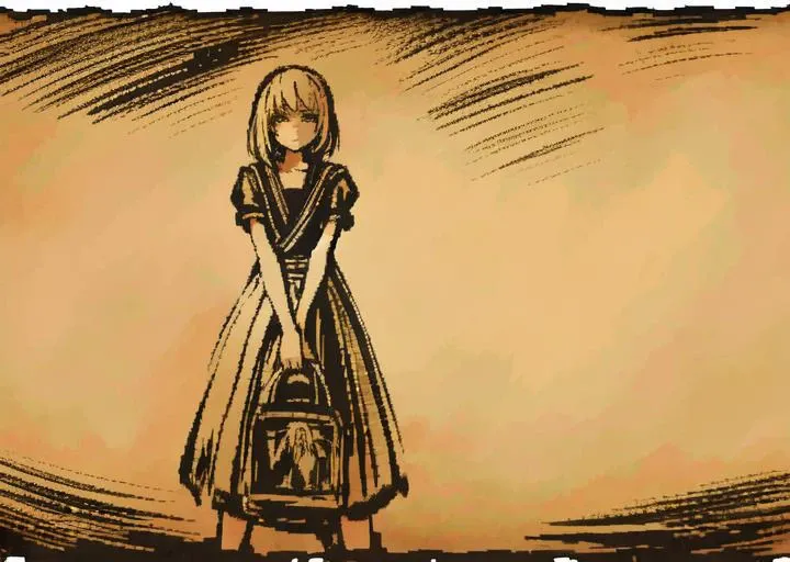 <lora:LONA06:1>a girl,fullbody,psycho,fighting,paper,2colors,