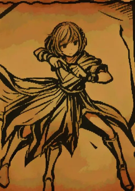 <lora:LONA06:1>a girl,fullbody,psycho,fighting,paper,2colors,