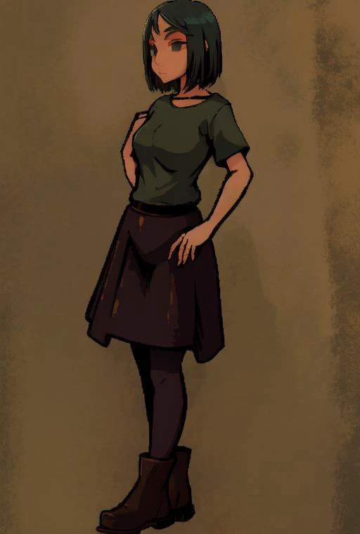 <lora:LONA06:1>face,fullbody,makeup,dark green eyes,tshirt,leather boots,abomination,flesh wall,medieval,insects,birds,worms,lowskirt,dark skin,pantyhose,