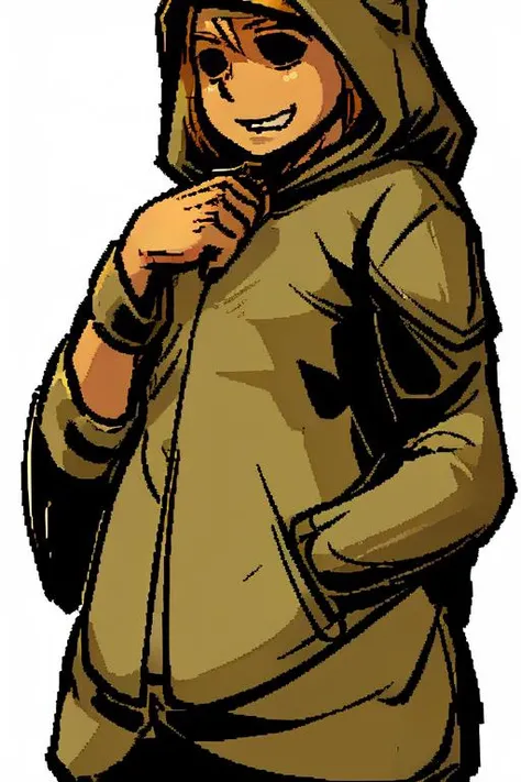 <lora:LONA081:1>Elis,brown leather hood,