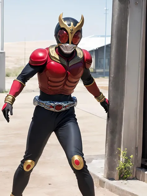 (extremely detailed CG), (best quality), perfect face, shiny skin <lora:KuugaRider-10:0.8>KuugaMighty, anklet,horns,red armor, rider belt, gloves,red eyes,bodysuit,helmet,armor,belt,