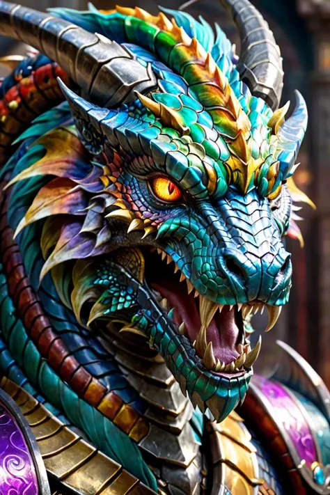 wyrm with ancient power made of scifi, sharp focus, masterpiece, sharp details, sfw, focus on face, intricate details, colorful, <lora:SciFi_XL_V1:0.8>