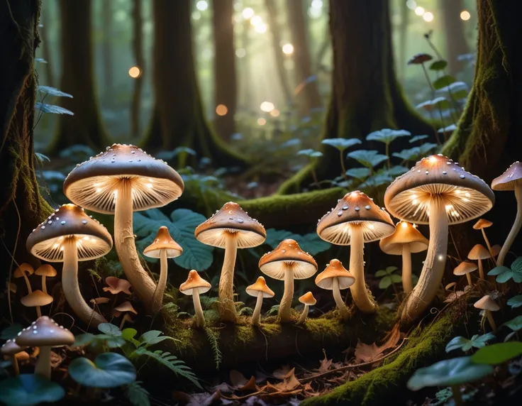 Within a hidden glade, illuminated by the soft glow of enchanted mushrooms, a family of fairies congregates. Shot with a 100mm f/2.8 lens, the intricate details of the fairy wings and their ethereal glow are captured. This magical scene earns the photo accolades for its enchanting portrayal of mythical beings in their natural habitat, 8K resolution, <lora:WildcardX-XL-Detail-Enhancer:0.8>