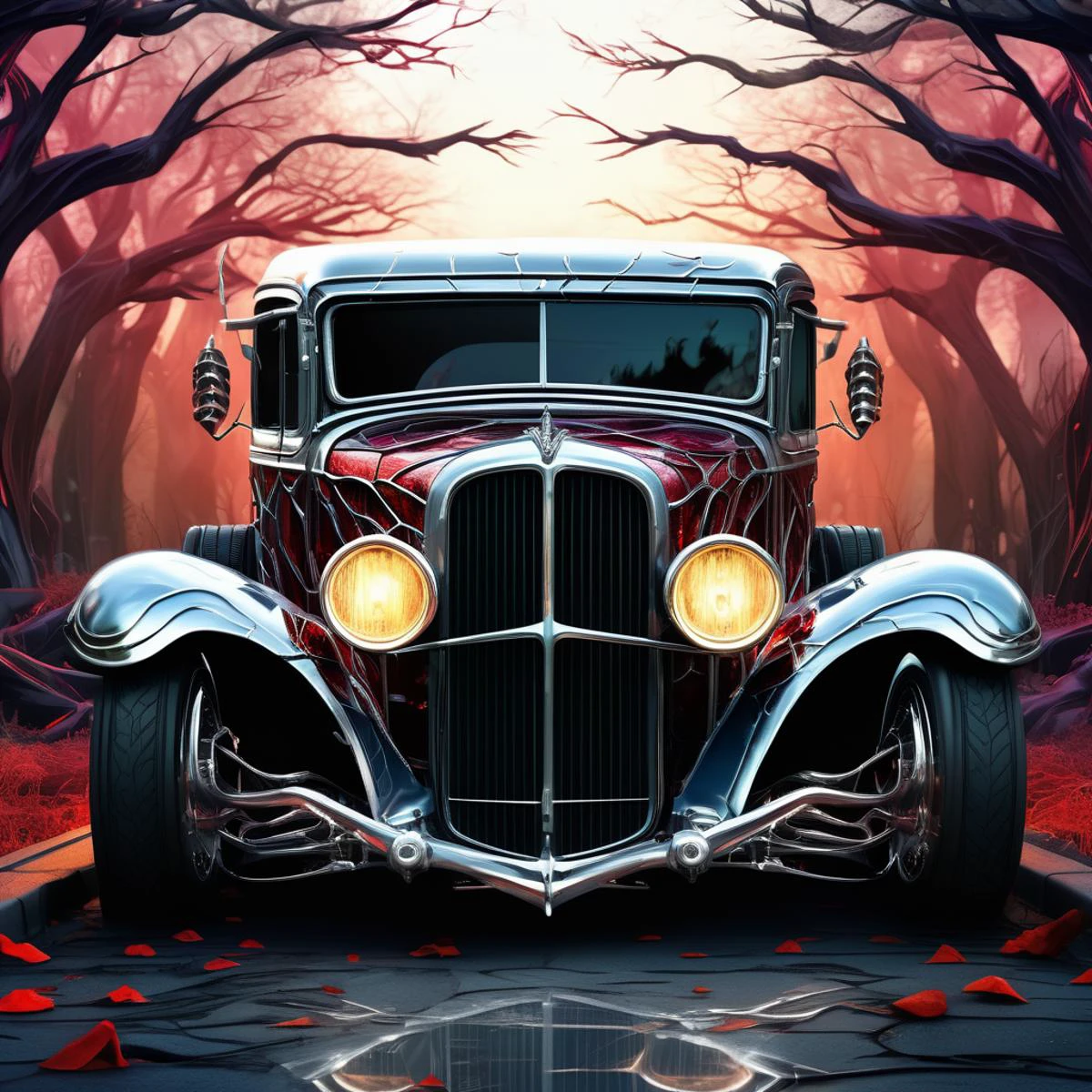 ((best quality)), ((masterpiece)), ((realistic,digital art)), (hyper detailed),DonMD3m0nV31nsXL,demonic veins, Massive Conveyance, Windshield Wipers, Stained Glass, Step Bars, Chrome Wheels, Silver, Dynamic, Faded Colors, , <lora:DonMD3m0nV31nsXL_v1.1-000009:0.85>