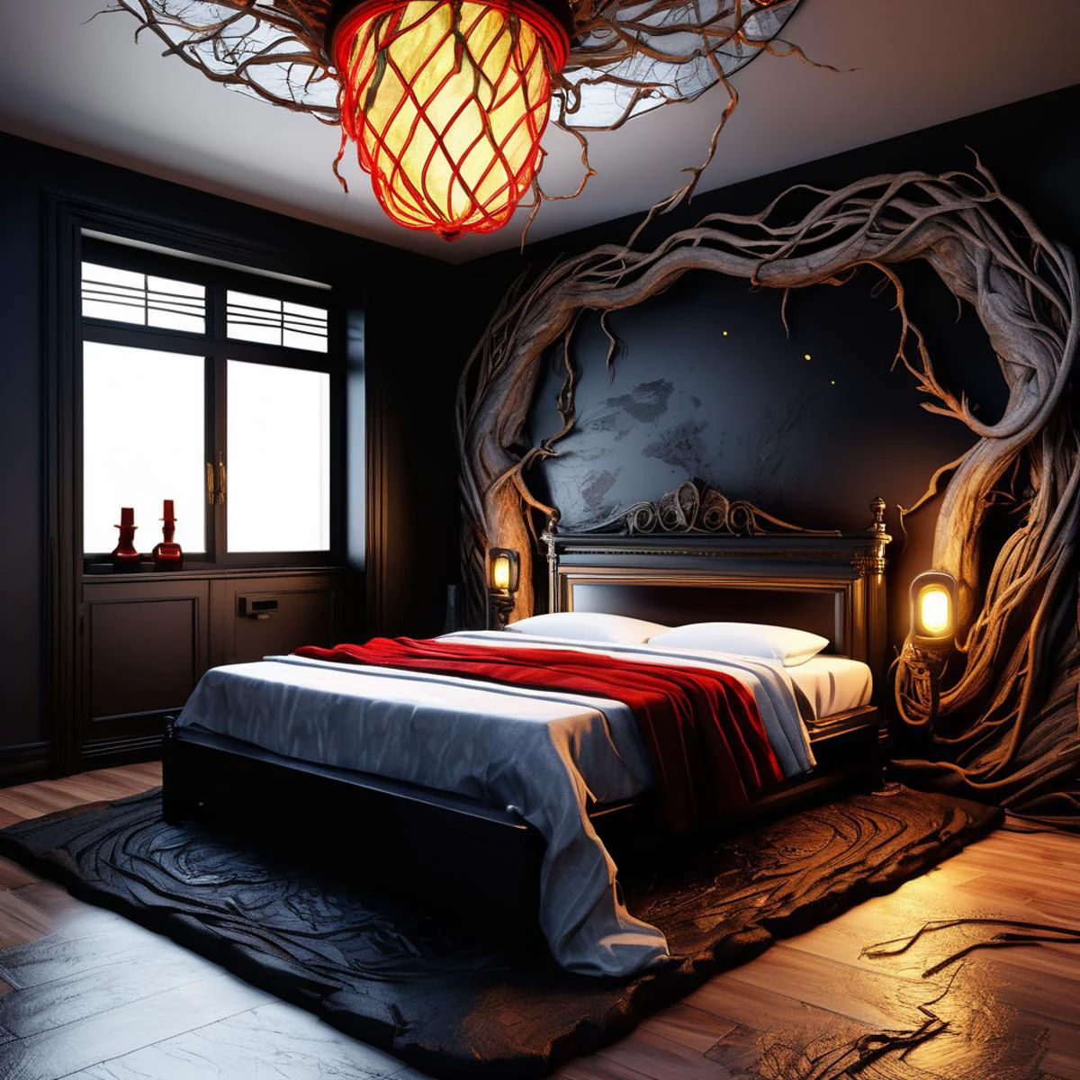 ((best quality)), ((masterpiece)), ((realistic,digital art)), (hyper detailed),DonMD3m0nV31nsXL,veins, Guest Room, Bedsheets,Mirrors,Washing Machine,Fan, Andesite stone, Fireplace, Rope Lights, <lora:DonMD3m0nV31nsXL_v1.1-000009:0.85>