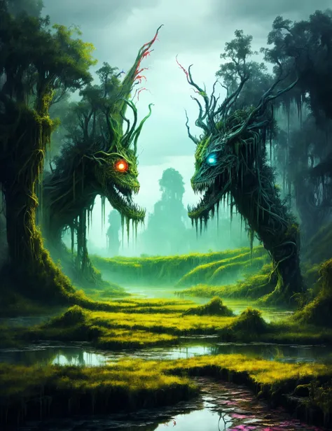((best quality)), ((masterpiece)), ((realistic,digital art)), (hyper detailed),DonMD3m0nV31ns,bio organic demonic veins, Rainbow Valley Wetland Ecosystem,Graffiti, <lora:DonMD3m0nV31ns-000012:0.85>