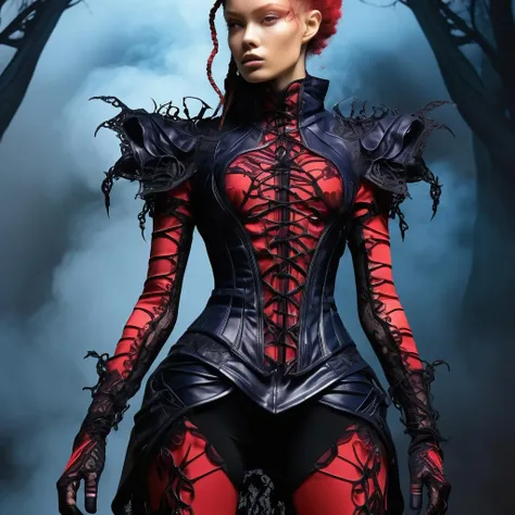 ((best quality)), ((masterpiece)), ((realistic,digital art)), (hyper detailed),DonMD3m0nV31nsXL,bio organic demonic veins, lower body clothing, Nano-reinforced Coating, , Programmable Smart Nanomaterials, Oversized Fit, Natural Waist, Lace-Up Back,,Dip Dye Wash,,Two-Piece Set, Corset Closure,,Tie-Dye,Slit Details,,Belt Included, , <lora:DonMD3m0nV31nsXL_v1.1-000009:0.85>