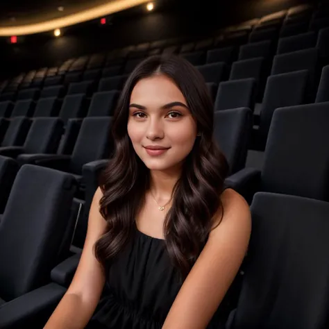 <lora:el2:1> el2 beautiful girl with black dress at a movie theater.