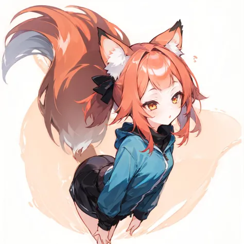 (1girl:1.5), solo, miho_face, miho_hairstyle, miho_body, miho_ears, miho_tail, red hair, <lora:mihov1-000002:1>