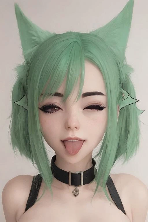 <lora:ddw_v1:1> wink, one eye closed, tongue out, gothic elf, makeup, fractal patterns, green hair