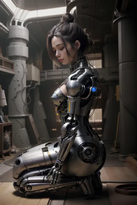 <lora:reelmech1v2:1> (reelmech:1.5),complex 3d render ultra detailed of a beautiful porcelain profile woman android face, cyborg, robotic parts, 150 mm, beautiful studio soft light, rim light, vibrant details, luxurious cyberpunk, lace, hyperrealistic, anatomical, facial muscles, cable electric wires, microchip, elegant, beautiful background, octane render, H. R. Giger style, 8k, best quality, masterpiece, illustration, an extremely delicate and beautiful, extremely detailed ,CG ,unity ,wallpaper, (realistic, photo-realistic:1.37),Amazing, finely detail, masterpiece,best quality,official art, extremely detailed CG unity 8k wallpaper, absurdres, incredibly absurdres, robot, silver halmet, full body, sitting BREAK ((looking at viewer, facing camera))
<lora:Shubble:1>