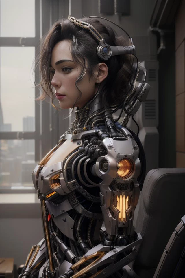 <lora:reelmech1v2:1> (reelmech:1.5),complex 3d render ultra detailed of a beautiful porcelain profile woman android face, cyborg, robotic parts, 150 mm, beautiful studio soft light, rim light, vibrant details, luxurious cyberpunk, lace, hyperrealistic, anatomical, facial muscles, cable electric wires, microchip, elegant, beautiful background, octane render, H. R. Giger style, 8k, best quality, masterpiece, illustration, an extremely delicate and beautiful, extremely detailed ,CG ,unity ,wallpaper, (realistic, photo-realistic:1.37),Amazing, finely detail, masterpiece,best quality,official art, extremely detailed CG unity 8k wallpaper, absurdres, incredibly absurdres, robot, silver halmet, full body, sitting BREAK ((looking at viewer, facing camera))
<lora:Shubble:1>