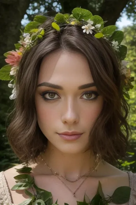 (headshot), Masterpiece, best quality, ((medieval)), (inside a flowering forest), moonlight, BREAK
((clothes made out of leaves)), flower crown, ((druid)), (fantasy), vines, flowers, ((wearing only leaves, vines, and flowers)), BREAK
colorful leaves and flowers growing from hair, dungeons and dragons, BREAK
((brunette hair)), pale skin, fair skin, white skin, large breasts, BREAK
<lora:SG:1>
