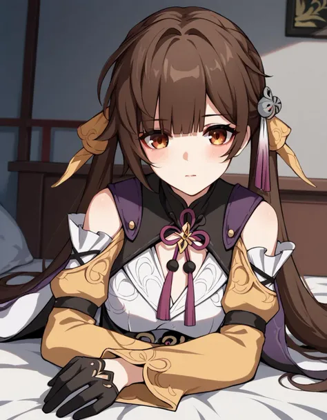 score_9, score_8_up, score_7_up, source_anime,
sushang, <lora:honkai-sushang-ponyxl-lora-nochekaiser:1>,
sushang, long hair, bangs, brown hair, brown eyes, twintails, hair ornament,
gloves, long sleeves, dress, black gloves, chinese clothes, china dress, white dress,
indoors, bed, bed room, on side, blush, drunk,
solo, dutch angle, looking at viewer, cowboy shot,