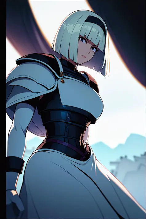 masterpiece, Simple and Clean, Photograph, shot from behind of a lovely ([Jonesy:Sia:3] :1.2) doing a fashion show, wearing armor, The armor has a crest on chest, Beautifully Lit, Polaroid, 80mm, <lora:ML2-06:0.6>, editorial photo, shot on CineStill 800T, foggy mood, close up shot, 32k, cinematic composition, professional color grading, film grain, atmosphere, wondrous