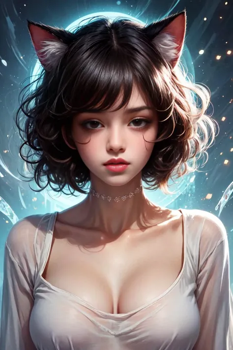 masterpiece, best quality, (absurdres, highres, ultra detailed), 1girl, black hair, red eyes, slit eyes, glowing eyes, oversized shirt, parted lips, blush, cat ears, <lora:add_detail:0.7>, <lyco:GPTS4 dreamwave full_478773:0.5>