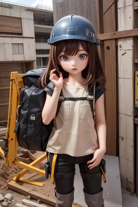 (masterpiece, top quality, best quality, official art, beautiful and aesthetic:1.2), (1girl), cute, extreme detailed, (construction site), warning vest, (construction helmet), dity clothes, dusty,