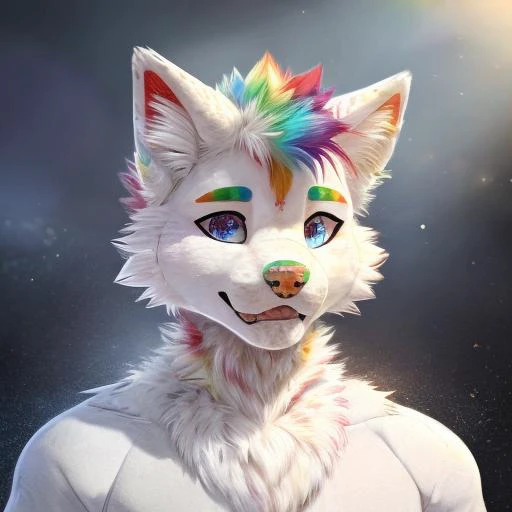 <lora:BooperNova-v7:1>,<lora:Furtastic_Detailer:1>,<lora:more_details:1>,boopernova,furry,anthro,anthro wolf,rainbow mohawk,rainbow nose,kkw-fur,white fur,all white anthro wolf,