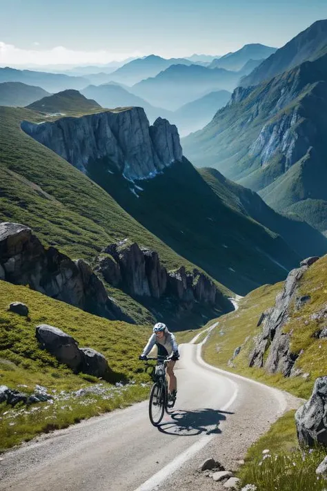 (otherworldly), highly insanely detailed, masterpiece, top quality, best quality, highres, 4k, 8k, RAW photo, (very aesthetic, beautiful and aesthetic), a white cruiser motorbike, with spoke wheels wheels, ergonomic seat seat, with a helmet lock, ridden by a adult woman in a rugged mountain trail with rocks, steep slopes, breathtaking views,
BREAK
âââ