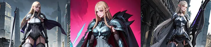 highly insanely detailed, masterpiece, top quality, best quality, highres, 4k, 8k, RAW photo, (very aesthetic, beautiful and aesthetic),
__lazy-wildcards/cosplay-char/claymore/galatea/prompts__,
<lora:claymore galatea-lora-nochekaiser:0.3>,
1girl, solo,
a beautiful elvish girl,
__lazy-wildcards/dataset/background__,âââ