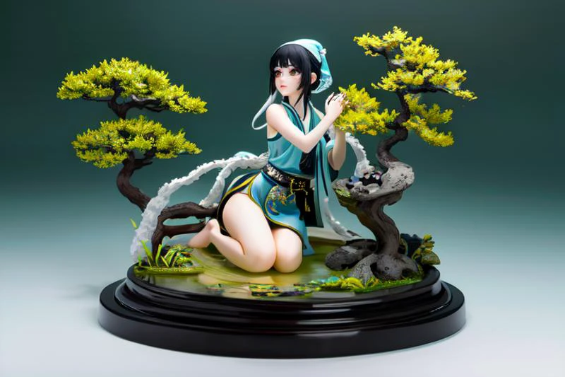highly insanely detailed, masterpiece, top quality, best quality, highres, 4k, 8k, RAW photo, (very aesthetic, beautiful and aesthetic), (spiritual daoist priest) young woman, chinese, wearing a simple headscarf, black ceremonial vest, ankle-length skirt with ancient symbols, traditional sandals, beaded necklace, jade amulet, divination sticks, set in the ancient china era, in a tranquil mountain, with flowing streams, lush greenery, a serene daoist retreat, mystical elements,
daoshi,taoist_priest,Taoist_monk,Taoist_professional,Yellow Robe Taoist, yin_yang_hair_ornament, yin_yang_tattoo taoist staff,
<lora:taoist priestv1.0:0.5>,
(jet black hair,deep ocean teal hair ),
pure yellow background,transparent backgroundâââ