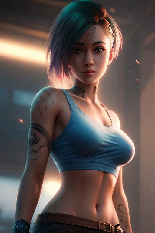 woman, medium breasts, crop top,  masterpiece, best quality, highest quality, cinematic lighting, (volumetric lighting), extremely detailed CG unity 8k wallpaper, focused, 8k wallpaper, 4k wallpaper, extremely detailed, ultra realistic, photorealistic, sharp focus, absurdres, (HDR:1.2), (high contrast), photograph, detailed and intricate, instagram, portrait, highly detailed, digital painting, artstation, concept art, smooth, sharp focus, illustration, cinematic lighting,   <lora:Judy:0.8>