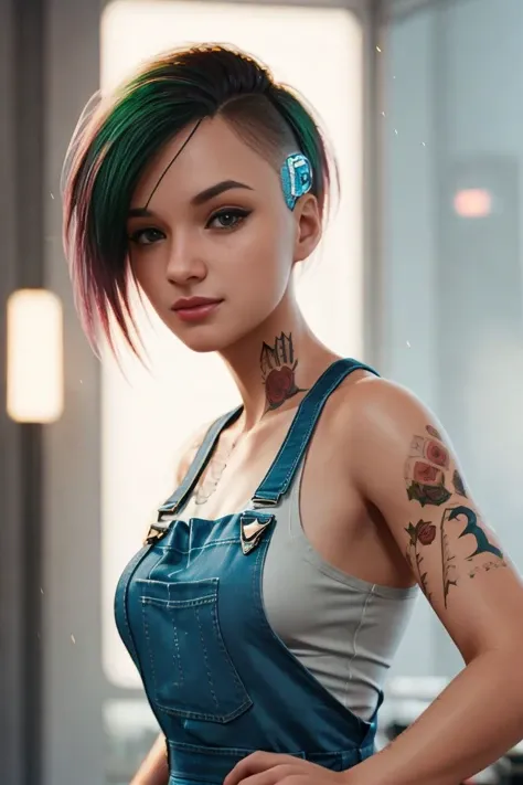 woman, medium breasts, overalls, masterpiece, best quality, highest quality, cinematic lighting, (volumetric lighting), extremely detailed CG unity 8k wallpaper, focused, 8k wallpaper, 4k wallpaper, extremely detailed, ultra realistic, photorealistic, sharp focus, absurdres, (HDR:1.2), (high contrast), photograph, detailed and intricate, instagram, portrait, highly detailed, digital painting, artstation, concept art, smooth, sharp focus, illustration, cinematic lighting,   <lora:Judy:0.8>