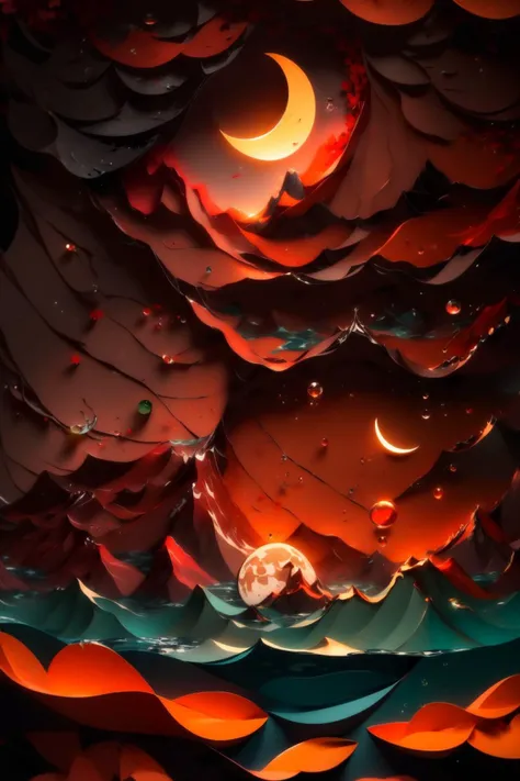 photorealistic,realistic,photography,masterpiece,best quality,ultra-detailed,water,moon,<lora:sc_20230903020735:1>,red theme