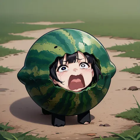 score_9, score_8_up, source_anime, Watamelon, no humans, creature, chibi, watermelon, all fours, aquascreaming, screaming, open mouth, crying with eyes open, 1boy, justtnp, black hair, heterochromia, black eyes, white eyes, <lora:ChamWatamelonPonyXL:1>, <lora:oc_justtnp_ponyXL:1.2>, <lora:concept_aquascreaming_ponyXL:0.8>