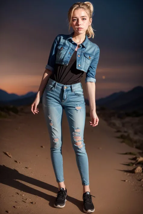 photo of a 18 year old girl,kiernan shipka,<lora:kiernan shipka v1.0:0.5>,standing,cute,happy,looking at viewer,(t-shirt:1.2),(open jacket:1.2),(denim pants:1.2),sneakers,bow ponytail,outdoor,windy,Hoggar Mountains in Algeria,thunderstorm,night,spring,ray tracing,detail shadow,shot on Fujifilm X-T4,85mm f1.2,sharp focus,depth of field,blurry background,bokeh,motion blur,<lora:add_detail:1>,