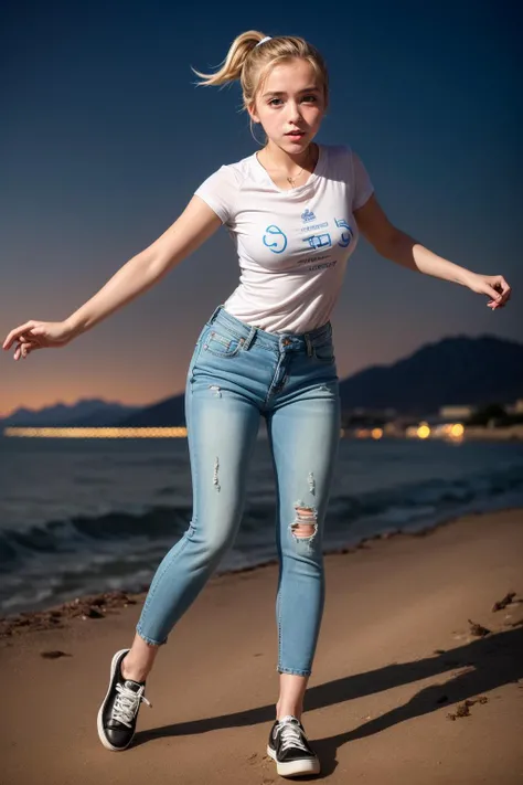 photo of a 18 year old girl,kiernan shipka,<lora:kiernan shipka v1.0:0.5>,standing,cute,happy,looking at viewer,(t-shirt:1.2),(open jacket:1.2),(denim pants:1.2),sneakers,bow ponytail,outdoor,windy,Hoggar Mountains in Algeria,thunderstorm,night,spring,ray tracing,detail shadow,shot on Fujifilm X-T4,85mm f1.2,sharp focus,depth of field,blurry background,bokeh,motion blur,<lora:add_detail:1>,
