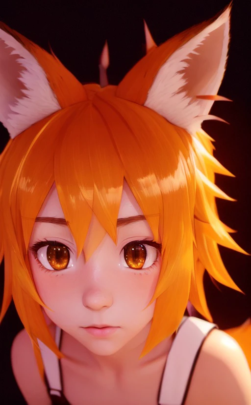 a girl,sen, animal ears, fox ears, fox girl, fox tail, hair flower, hair ornament, orange eyes, orange hair, short hair, tail, flat chest <lora:senkoLora_v2:0.7>, realistic, hyperrealistic, (hdr), light rays, epic realistic, (soft cinematic light), (insane details),((hyperdetailed)), cinematic composition, cinematography, magnificent, maximum details, extremely hyper aesthetic