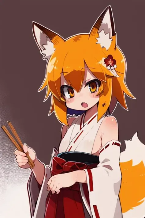 <lora:senkoLora_v2:0.7>, (best quality), (ultra-detailed), (best illustration), (masterpiece), sen, animal ears, fox ears, fox girl, fox tail, hair flower, hair ornament, orange eyes, orange hair, short hair, tail, flat chest, kimono, miko, japanese clothes, japanese shrine, <lora:artist-zankuro-new:0.8>, sfw