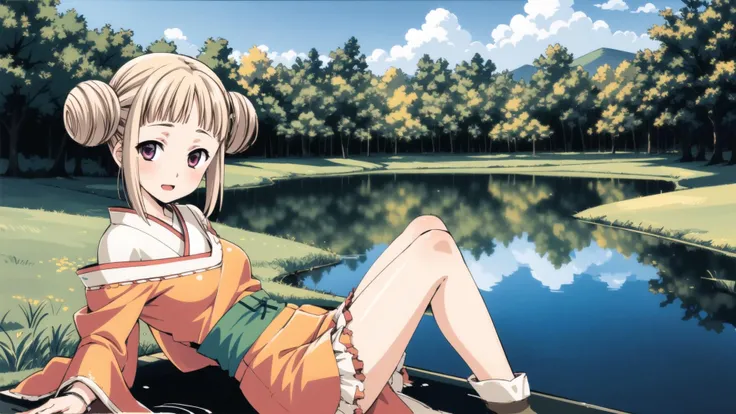 Chocolat,1girl, solo,double bun,Sex underwear,japanese clothes,beautiful detailed water ,in a meadow ,beautiful detailed sky, beautiful detailed water   <lora:ChocolatANYtest-000010:0.4>