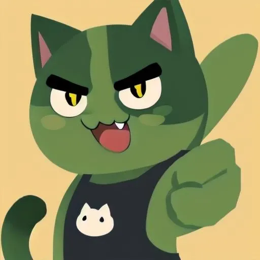 sharp, high quality, smooth, clean, anime style, cat, green fur, brown eyes, angry