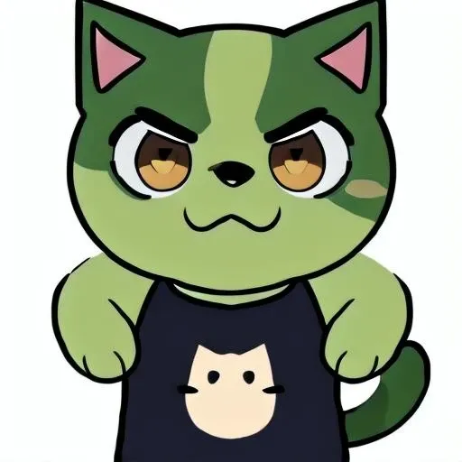 sharp, high quality, smooth, clean, anime style, cat, green fur, brown eyes, angry