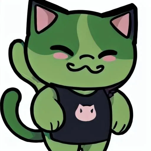 sharp, high quality, smooth, clean, anime style, cat, green fur