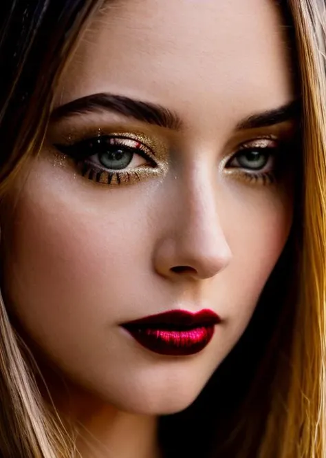 HDR photo of half body of A captivating masterpiece of an woman, The intricate lace and gold details exude a very rebellious aura. ((The use of high-shine gloss adds a touch of glamour to the look)), ((while the deep red and black hues give it a dramatic vibe)), blurred background, studio ligthing, facing camera, shallow depth of field, <lora:MS_LaurenDeGraaf_V1_32:0.8>  , High dynamic range, vivid, rich details, clear shadows and highlights, realistic, intense, enhanced contrast, highly detailed
