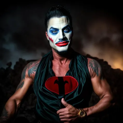 portrait of sks man, (comandante:1) dressed like (The Joker:1) with (serious look:1.5) looking to the camera, short medium shot, 8k <lora:add_detail:1> <lyco:locon_perfecteyes_v1_from_v1_64_32:0.5> <lora:comandante:1>