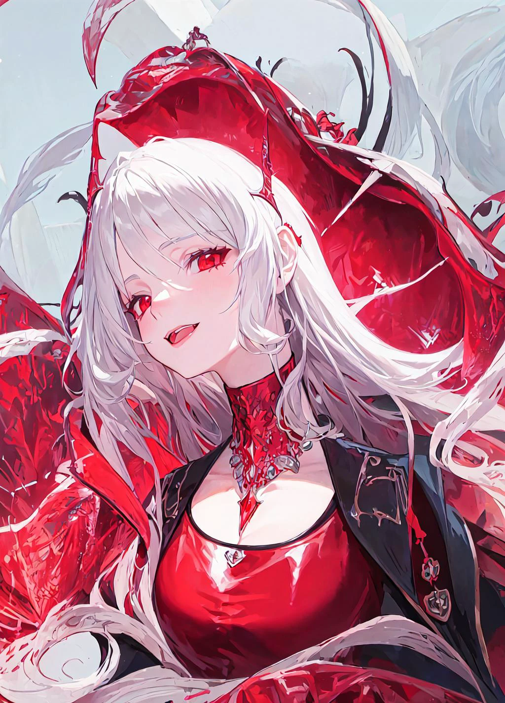 vampire, red alchemy potions, red alchemy potion, potion bottle, glowing red potion, masterpiece, best quality, ultra-detailed, illustration, ultra-detailed face, best quality face, evil, 30 years old, adult, 1girl, 30 years old, <lora:majesticContainers_v10:1>, no human, white hair, alchemy outfit, intricate detailed outfit, black outfit, glowing jewellery,