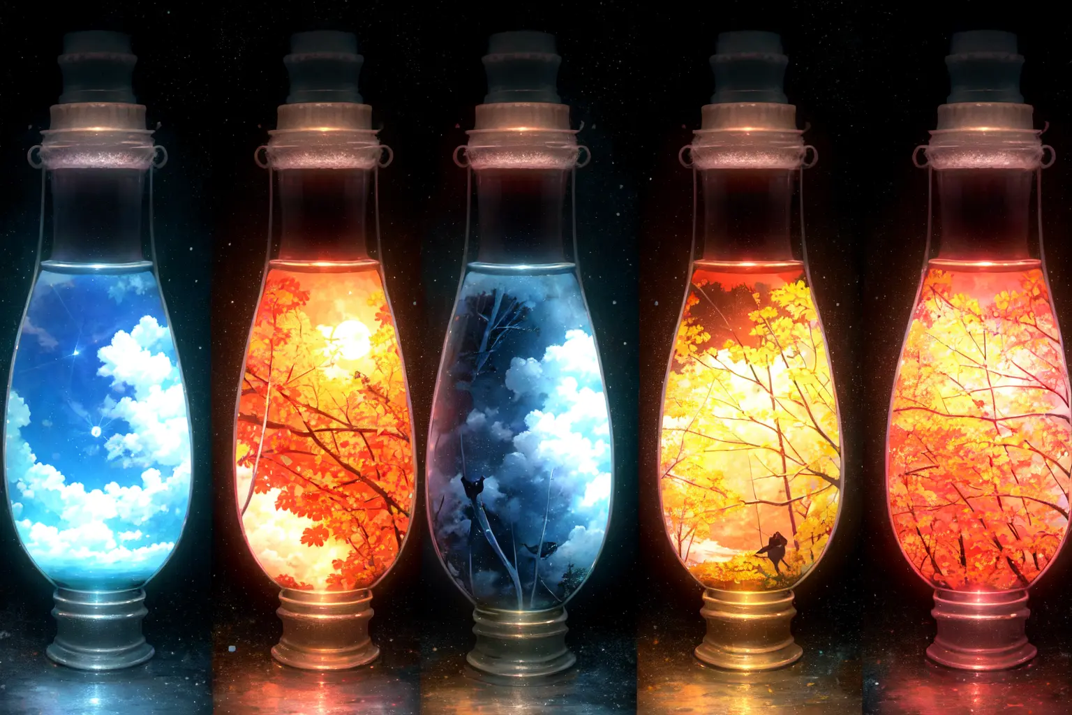 no human, ((light bulb)), nature, sky, night sky, moon, black background, high contrast, HDR