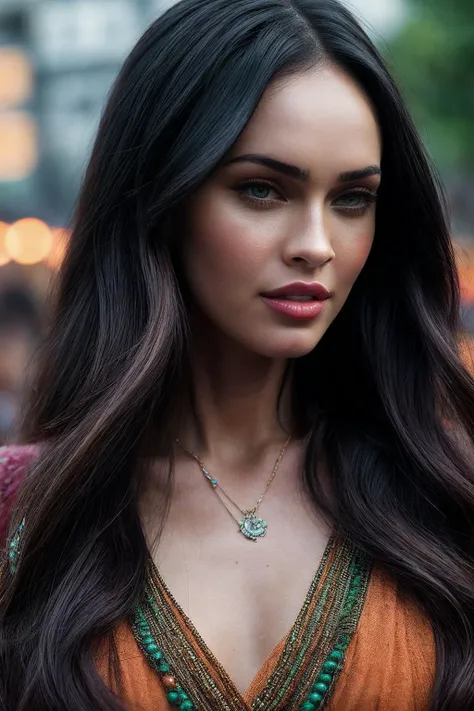 MeganF_SoloTI_v1, PA7_Portrait-MCU,
(Adorned in a flowing maxi dress paired with layered bohemian jewelry and leather sandals, with loose waves cascading down her back),
(Strolling through a vibrant bohemian market, filled with colorful tapestries and the sound of live music, where every corner exudes an eclectic blend of culture and creativity: 1.3),
(seductive:1.3),photorealistic, masterpiece, high quality, artistic, unique, award winning photograph, professional, 8k, RAW photo, best quality,flattering,
<lora:add_detail:0.6>,<lora:LowRa:0.4>