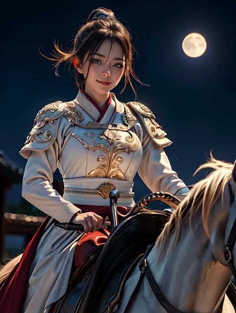 (masterpiece, best_quality, ultra-detailed), 8K, Chinese Female general, pretty, (smiling:0.8), cinematic lighting