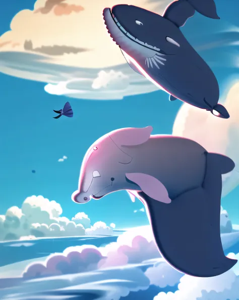 cute whale floating among the clouds in the style of <lora:graphic_illust_12:1>,