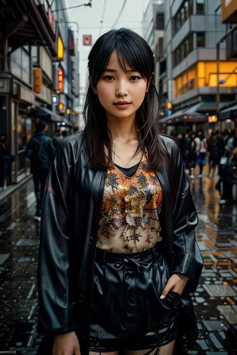 upper body shot photo of the most beautiful artwork in the world featuring a modern <lora:Sayash1.Riho:0.8>, sexy, urban tokyo futuristic look, neon lights, night, slow motion, reflections, orange raincoat, intricate detail, nostalgia, heart professional majestic oil painting by Ed Blinkey, Atey Ghailan, Studio Ghibli, by Jeremy Mann, Greg Manchess, Antonio Moro, trending on ArtStation, trending on CGSociety, Intricate, High Detail, Sharp focus, dramatic, photorealistic painting art by midjourney and greg rutkowski