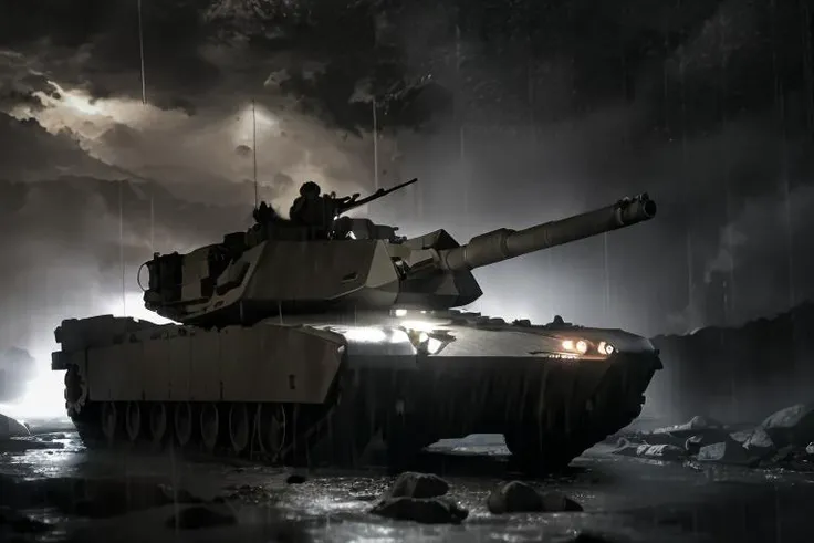analog gloomy (close up shot) photo of a convoy of (M1 Abrams tanks, <lora:m14br4m5:1>), firing cannon, (in a rocky alien planet (at midnight)), (surrounded by arachnids from starship troopers), ((heavy rain)), thunderstorm, lightning in the background, (horror movie), ((nighttime)), (midnight), High Detail, Sharp focus, ((photorealism)), ((realistic)), best quality, 8k, award winning, dramatic lighting, epic, cinematic, masterpiece, backlit, contrejour, rim light, ambient fog:1.4, dutch angle, depth of field, volumetric lights,